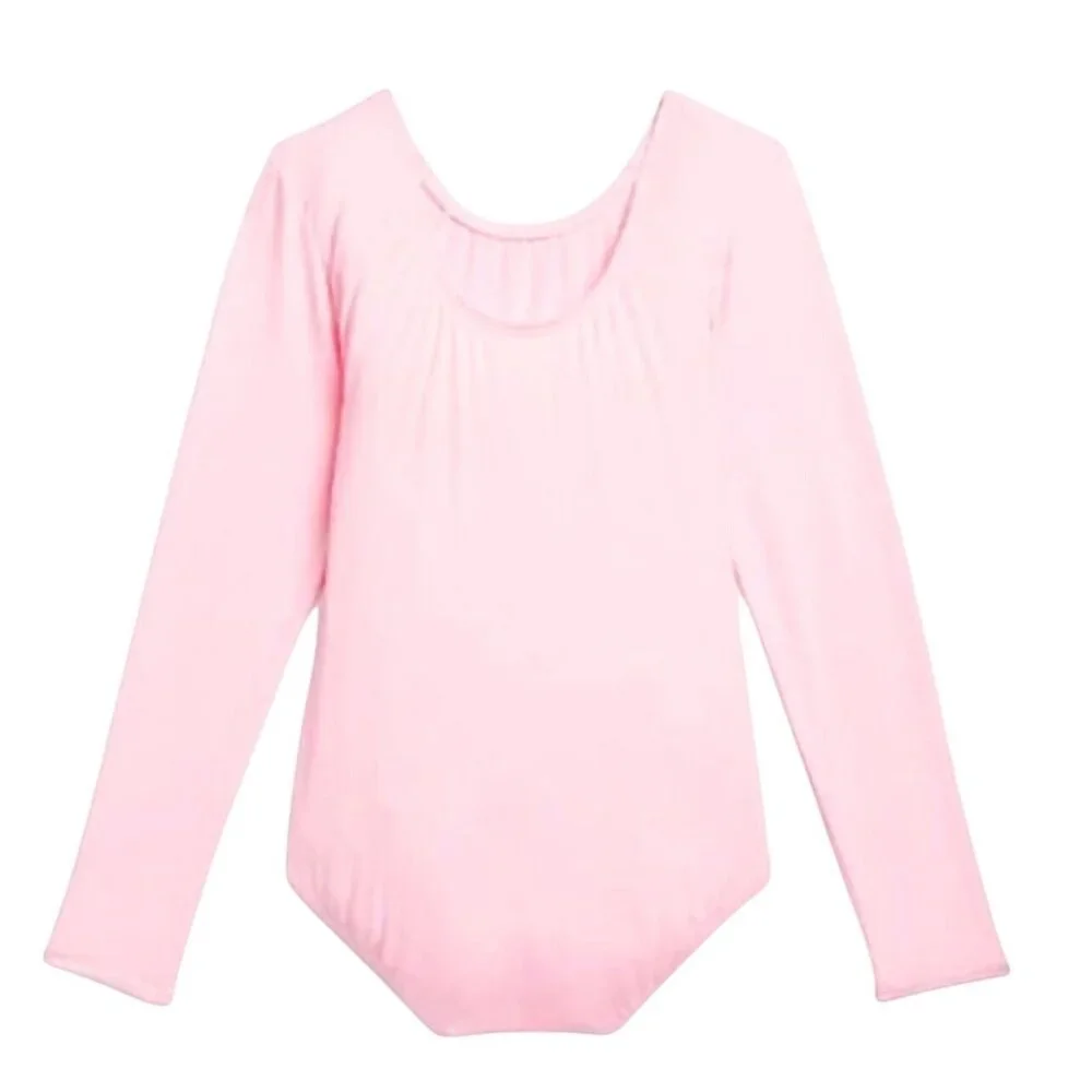 Danskin Childs L 12-14 Leotard Petal Pink Long Sleeve Scoop Neck Dance